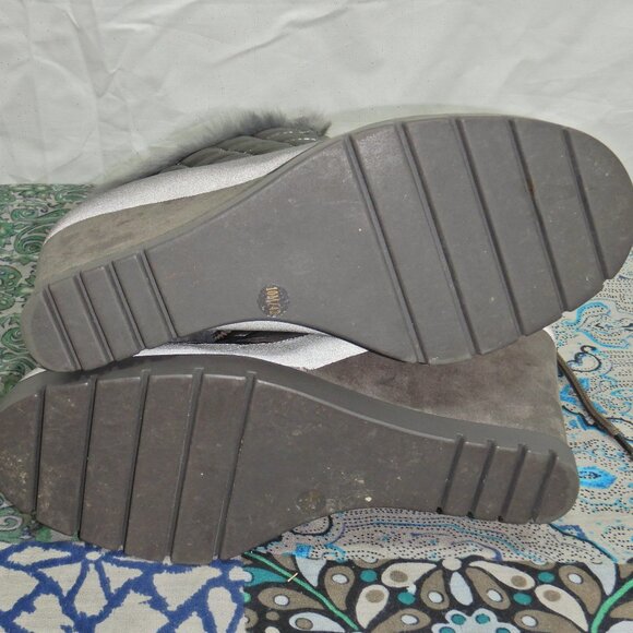 Jessica Simpson Silver Faux Fur Lace Up Wedge Booties - Picture 9 of 13